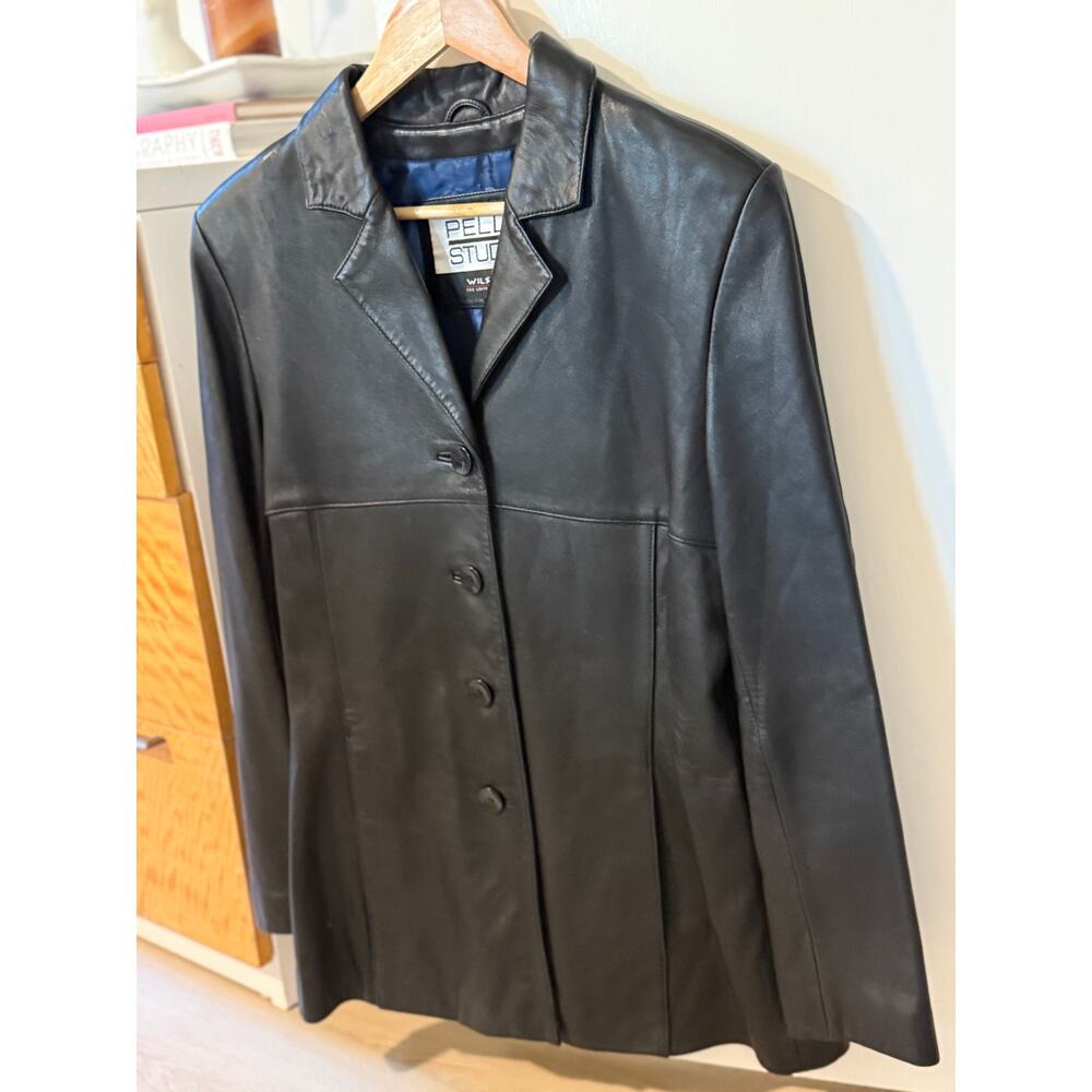 Vintage Pelle Studio Wilsons Black Leather Blazer Jacket Womens Large ✨‎